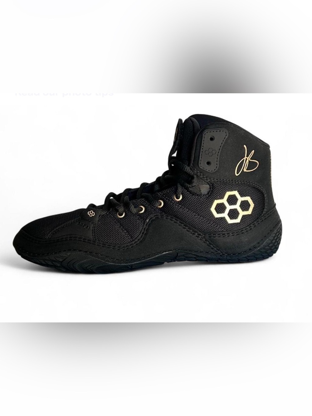 Black High-Top Men's Wrestling Sneakers with Gold Accents